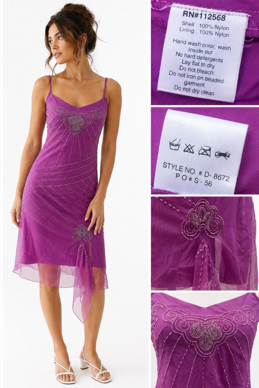 Y2K Fairycore 00s Sweet by Miss Me Beaded Handkerchief Dress Size M Purple FLAWS